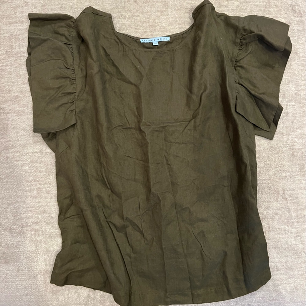Antonio Melani Madi Tissue Linen Ruffle Cap Sleeve Blouse